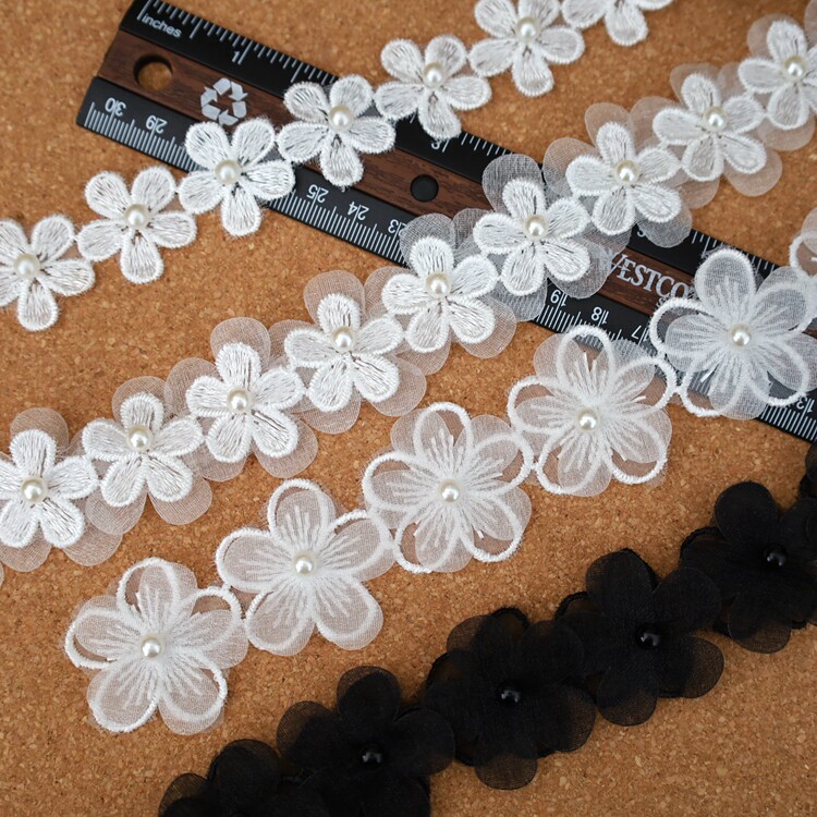 立体钉珠刺绣涤纶花朵花边DIY婚纱裙子家居窗帘装饰辅料服装材料