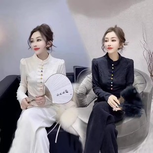 内搭衬衣 女T恤复古打底衫 2025秋冬新中式 国潮民族风立领盘扣衬衫