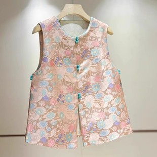 新中式马甲年轻款高端国风坎肩唐装外套桑蚕丝宋锦马夹背心女外搭