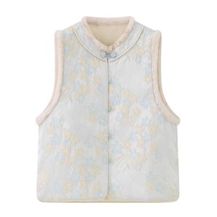 新中式 温婉减龄蓝色高级感精致休闲轻国风马夹暗纹提花叠穿厚马甲