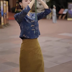 两件套裙女国风民族重工盘扣印花上衣半裙 新中式 2026春季 网红新款