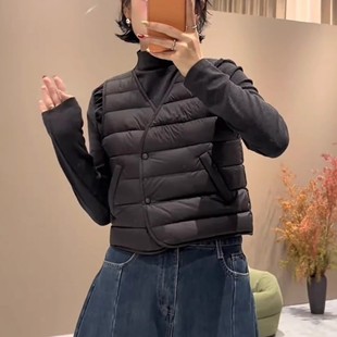 时尚洋气V领棉衣排骨马甲外套秋冬季新款显瘦保暖棉衣马夹上衣女