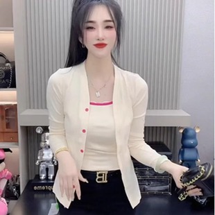 针织开衫 背心吊带打底衫 短外套女春夏秋季 修身 外搭两件套 时尚 长袖