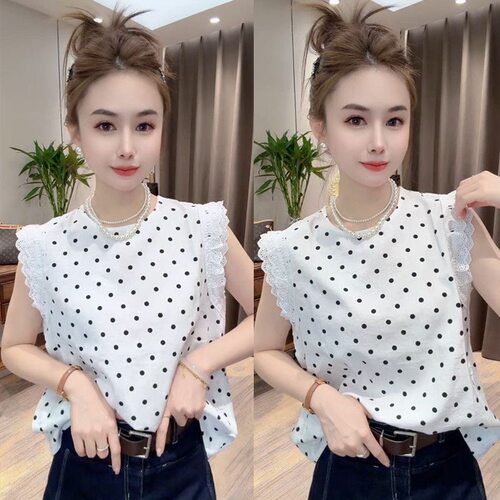 夏季薄款无袖波点显瘦百搭T恤女