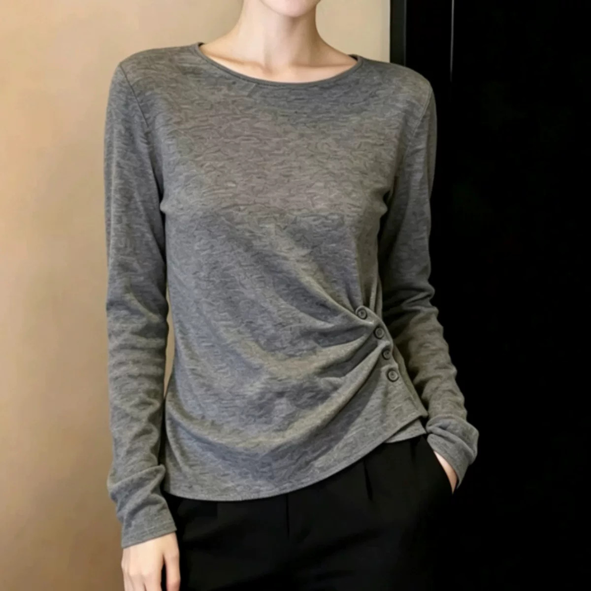 大码胖mm女装韩系打底长袖T恤时尚显瘦百搭小衫高级设计感上衣潮