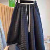 韩国设计感小众夹棉裤 格子八分裤 子女外穿2025新款 秋冬宽松阔腿裤