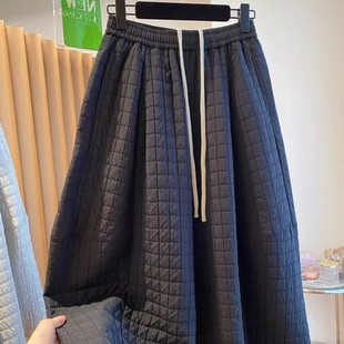 格子八分裤 秋冬宽松阔腿裤 子女外穿2025新款 韩国设计感小众夹棉裤