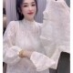 法式 欧洲站洋气时髦提花半高领蕾丝衫 女春秋新款 气质宽松显瘦上衣