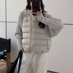 轻薄针织拼接棉服女款2026冬季新款韩版假两件棉衣保暖棉袄外套