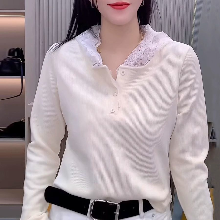 欧货早秋设计感蕾丝拼接连帽长袖T恤女时尚减龄洋气打底衫上衣潮