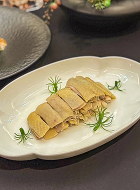 酒店中厨餐具旦形如意浅盘长方特色冷菜餐厅创意白瓷陶瓷后厨盘子