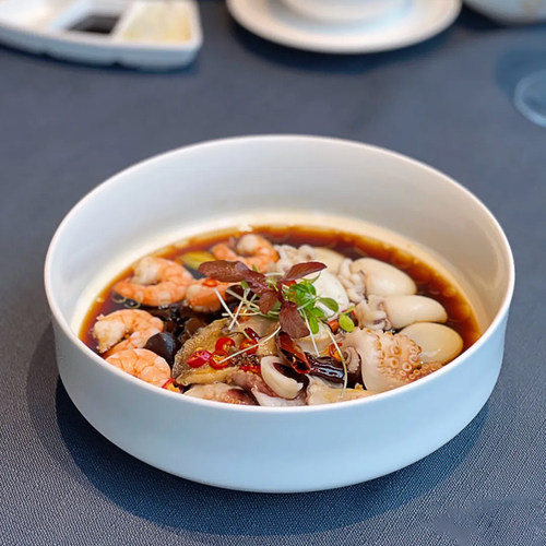 酒店中厨餐具圆盘深碗陶瓷白瓷冷菜热菜盘餐厅特色后厨餐具深盘子