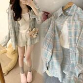 慵懒休闲遮肉衬衣外套宽松上衣防晒长袖 AMYOVE新款 2025格子衬衫