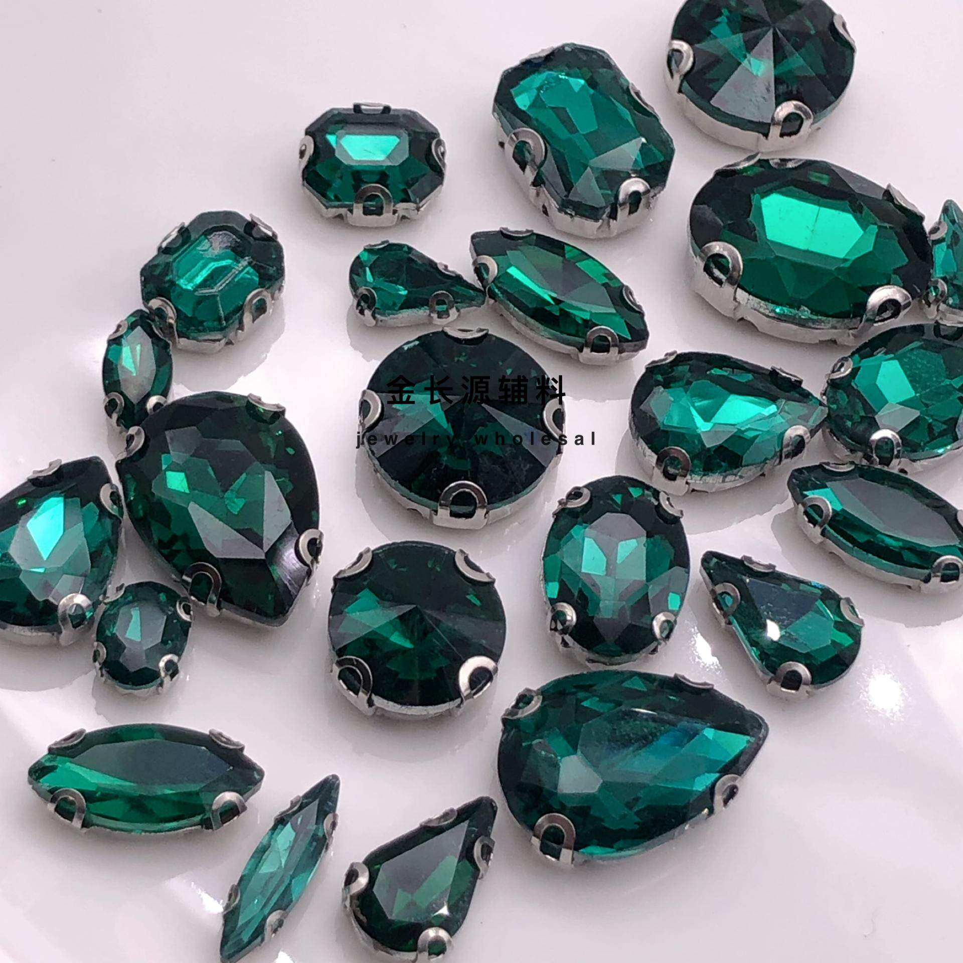 水滴型玻璃钻饰衣服耳朵爪钻手缝钻衣服DIY水钻饰品服装辅料绿色