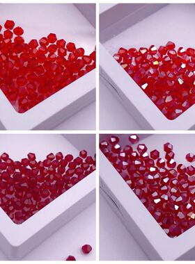 3mm/4mm红色玻璃菱形珠子切面水晶珠手工DIY串珠散珠配件珠