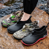 男款 时尚 短筒软底耐磨塑胶户外钓鱼水鞋 德系雨鞋 防滑防水厨房胶鞋