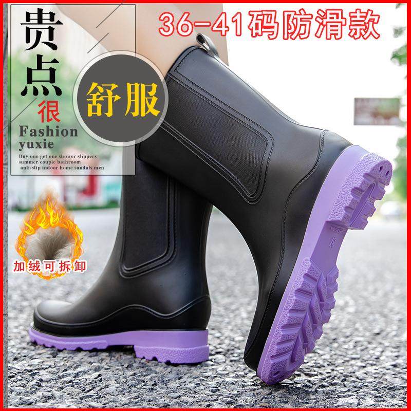 韩版雨鞋女款防滑中筒干活外穿厚底雨靴厨房洗车工作耐磨防水胶鞋