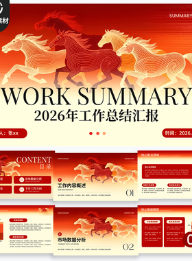 思阳-P15页 商务红色2026年马年企业工作总结年度月度汇报PPT模板