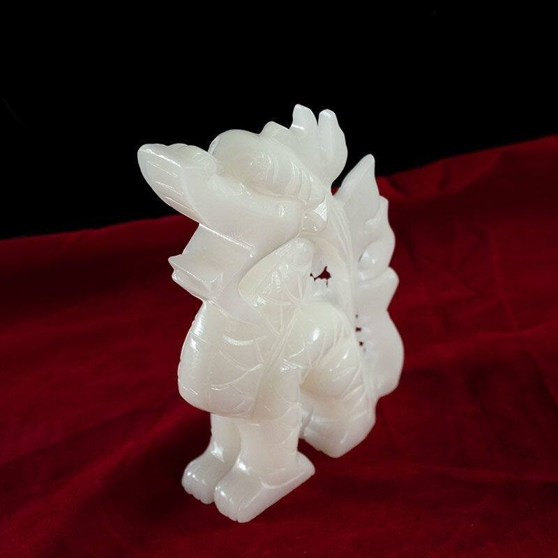 天然白玉望天吼摆件玉石雕刻朝天吼客厅玄关家居装饰品