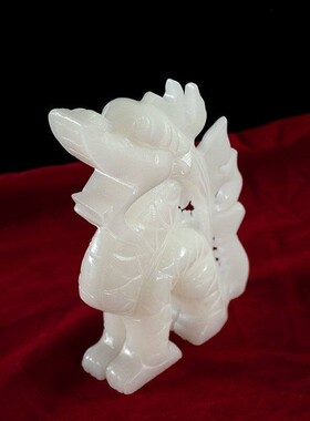 天然白玉望天吼摆件玉石雕刻朝天吼客厅玄关家居装饰品
