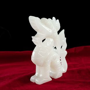 天然白玉望天吼摆件玉石雕刻朝天吼客厅玄关家居装饰品
