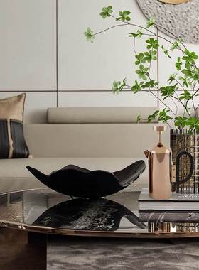 OMENIA现代轻奢样板间客厅茶几桌面果盘组合装饰摆件金属茶壶饰品