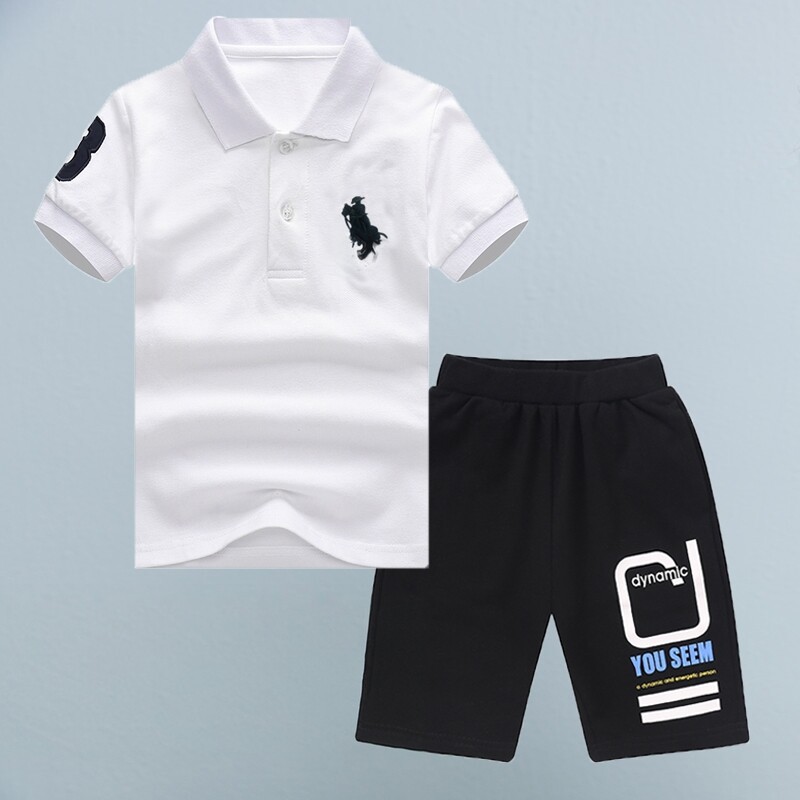 巴拉可儿夏季休闲POLO衫套装男女童2件套运动通勤风短袖短裤