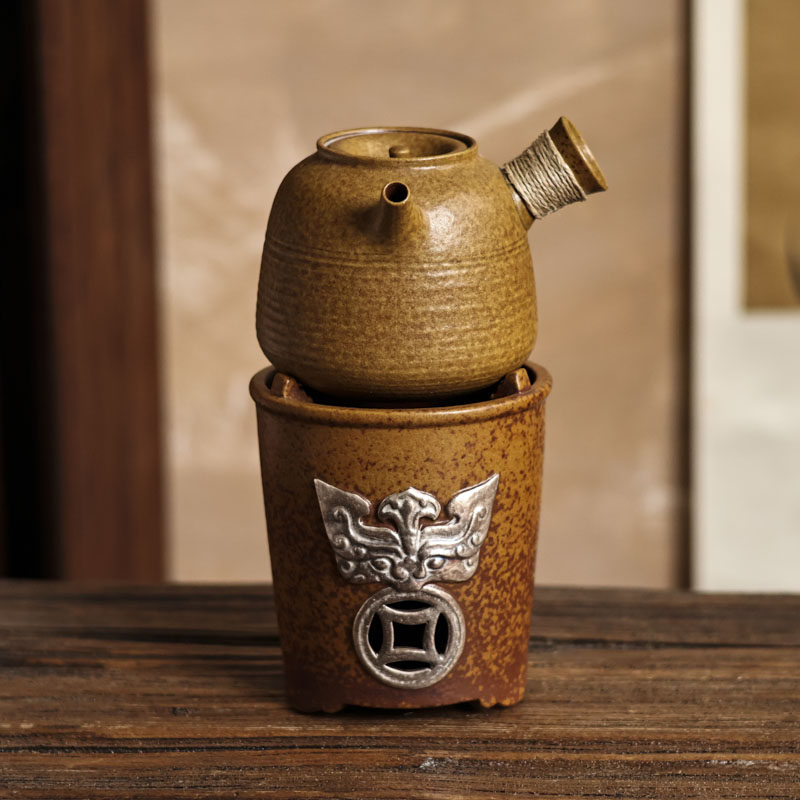 【灰念   酱釉侧把兽面纹套组】围炉煮茶酒精炉煮茶壶温茶炉,餐饮具,煮茶炉,淘宝优惠券,粉丝福利购,淘宝优惠卷