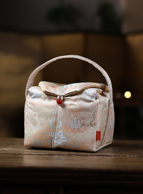 【慢蓝 茶具收纳包】彩金葫芦橙蓝色织锦一壶两杯收纳袋茶具包