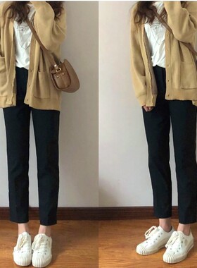 cec韩国chancechance jk学院风排扣宽松中长款针织开衫外套毛衣