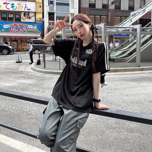 韩国badblood夏季新款美式复古贴布刺绣球衣球服宽松短袖T恤辣妹