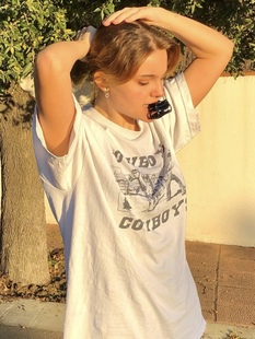 BrandyMelville正品美式西部牛仔cowboys印花纯棉宽松bm短袖T恤女