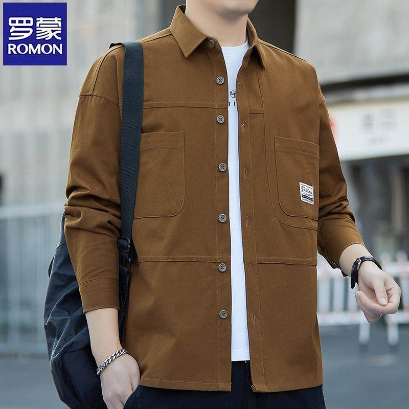 罗蒙工装衬衫外套男秋季新款纯棉长袖多口袋衬衣上衣春秋款大码潮,男装,衬衫,淘宝优惠券,粉丝福利购,淘宝优惠卷