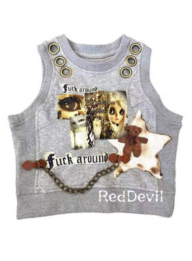 【AGD】RedDevil手工贴布烧毁做旧remake星星小熊背心y2k视觉系
