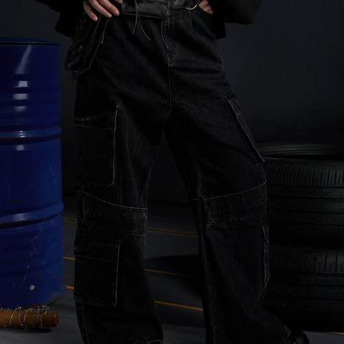 【AGD】RecoverZone'结构”!设计感牛仔拼接多口袋猫须水洗牛仔裤