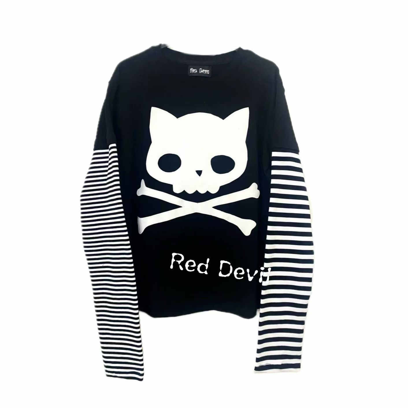 【AGD】RedDevil日系亚比风骷髅头y2k可爱软妹假两件长袖T恤上衣