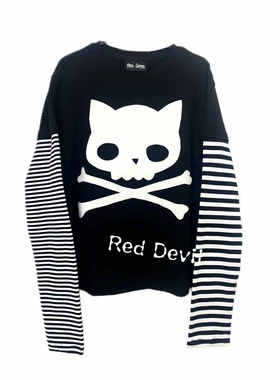 【AGD】RedDevil日系亚比风骷髅头y2k可爱软妹假两件长袖T恤上衣