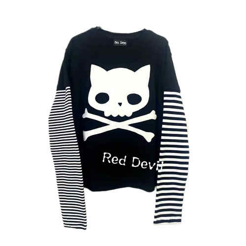 【AGD】RedDevil日系亚比风骷髅头y2k可爱软妹假两件长袖T恤上衣