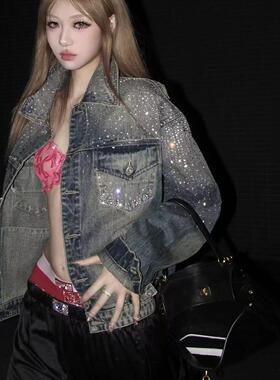 【AGD】ZOZOKILLA 江映蓉同款 短宽boxy满天星水钻牛仔夹克外套