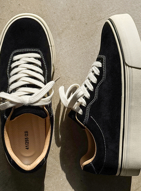 美式复古鞋子男黑色滑板鞋小众简约休闲板鞋秋冬季低帮厚底硫化鞋