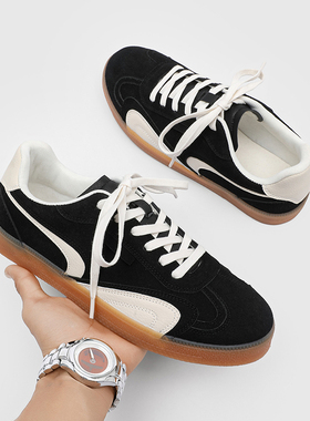 黑白拼接软底德训鞋男鞋新款复古阿甘休闲运动鞋子厚底小众板鞋