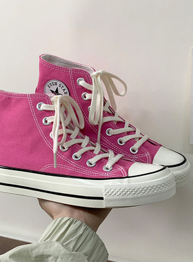 2025秋季芭比粉女鞋子1970s高帮帆布鞋百搭男鞋厚底增高情侣板鞋