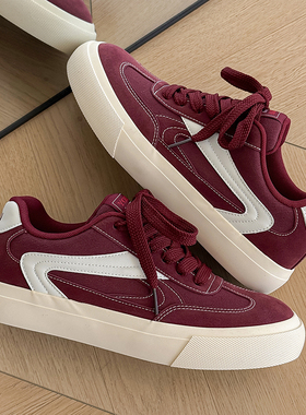 酒红色德训鞋男原创小众美式复古潮流百搭帆布鞋低帮休闲板鞋子