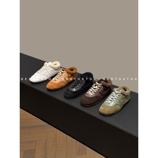 DENTUATUA 温暖冬日的五重奏!25FW 羊羔毛拼接系带休闲德训鞋 女