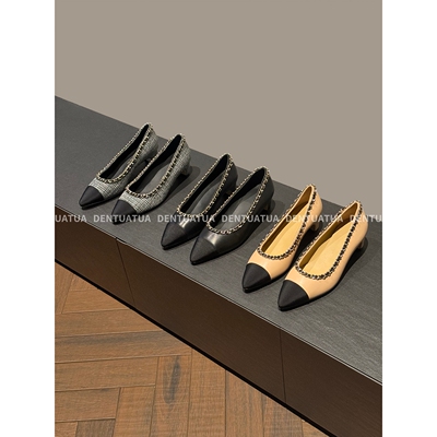 DENTUATUA 鞋柜里的“显眼包”25ss 尖头链条平底粗跟浅口单鞋 女