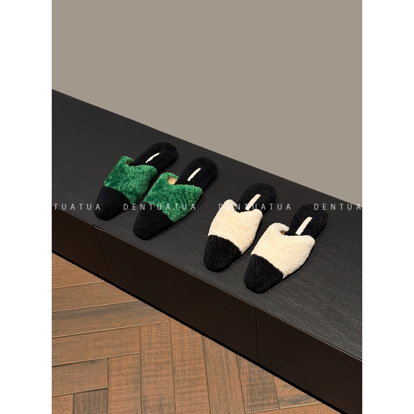 DENTUATUA 云端触感的温柔！25ss 拼色羊羔毛包头毛毛拖鞋女