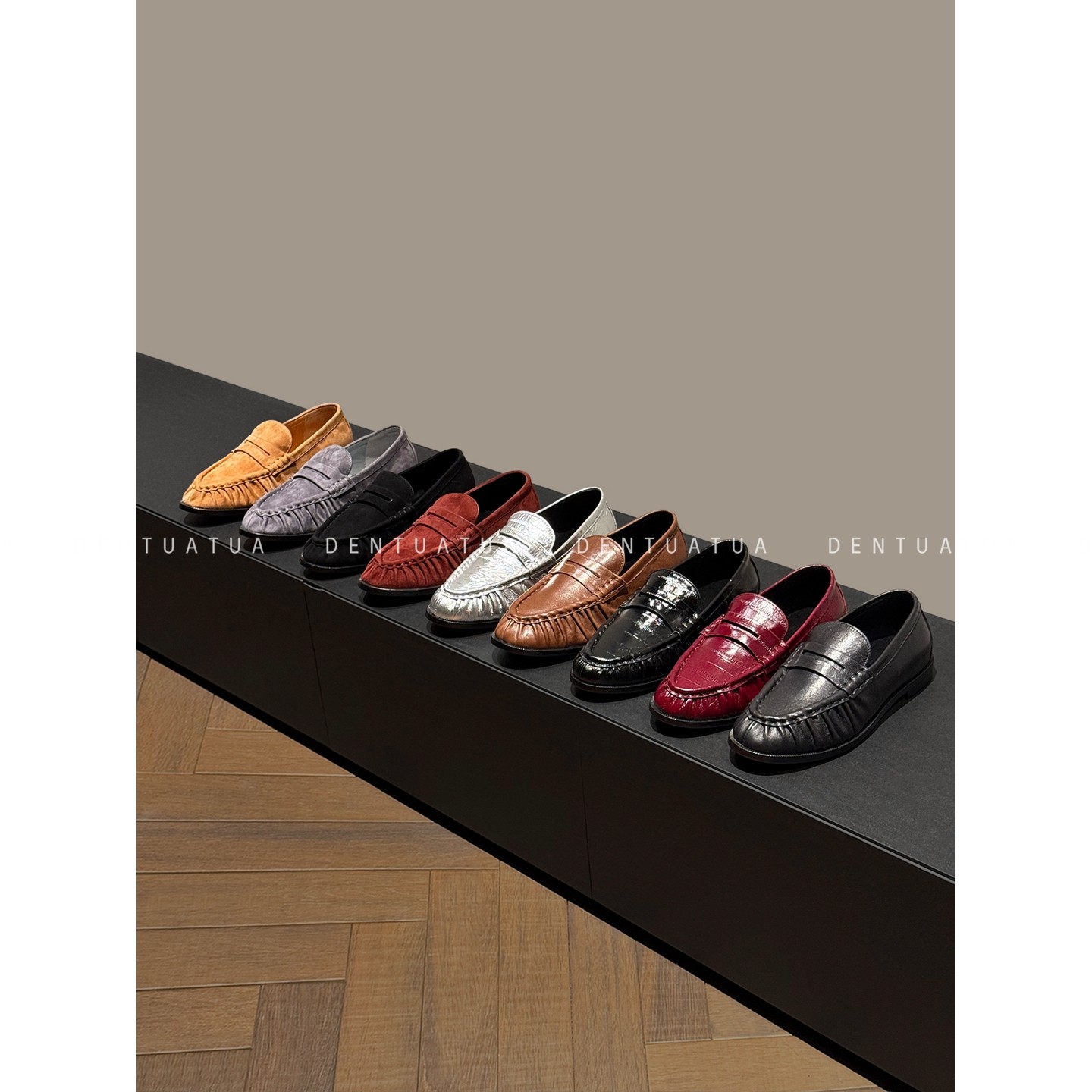 DENTUATUA 奢华质感的层次宣言！25FW真皮褶皱皮平底乐福豆豆鞋女,女鞋,乐福鞋（豆豆鞋）,淘宝优惠券,粉丝福利购,淘宝优惠卷