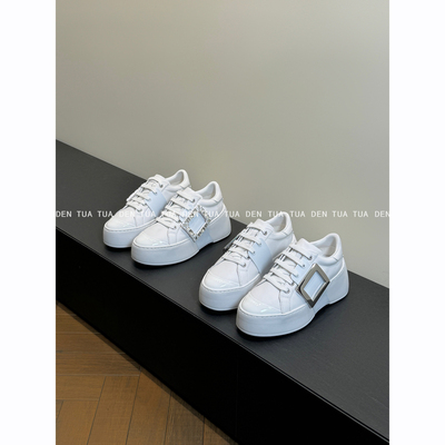 DENTUATUA 闭眼入 矮子乐增高7cm！真皮水钻方扣厚底休闲小白鞋女