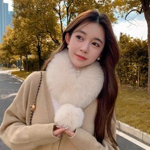 韩版仿狐狸毛围巾女冬季百搭保暖毛球围脖皮草女装