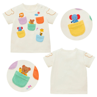 miki儿童夏季小熊口袋短袖T恤